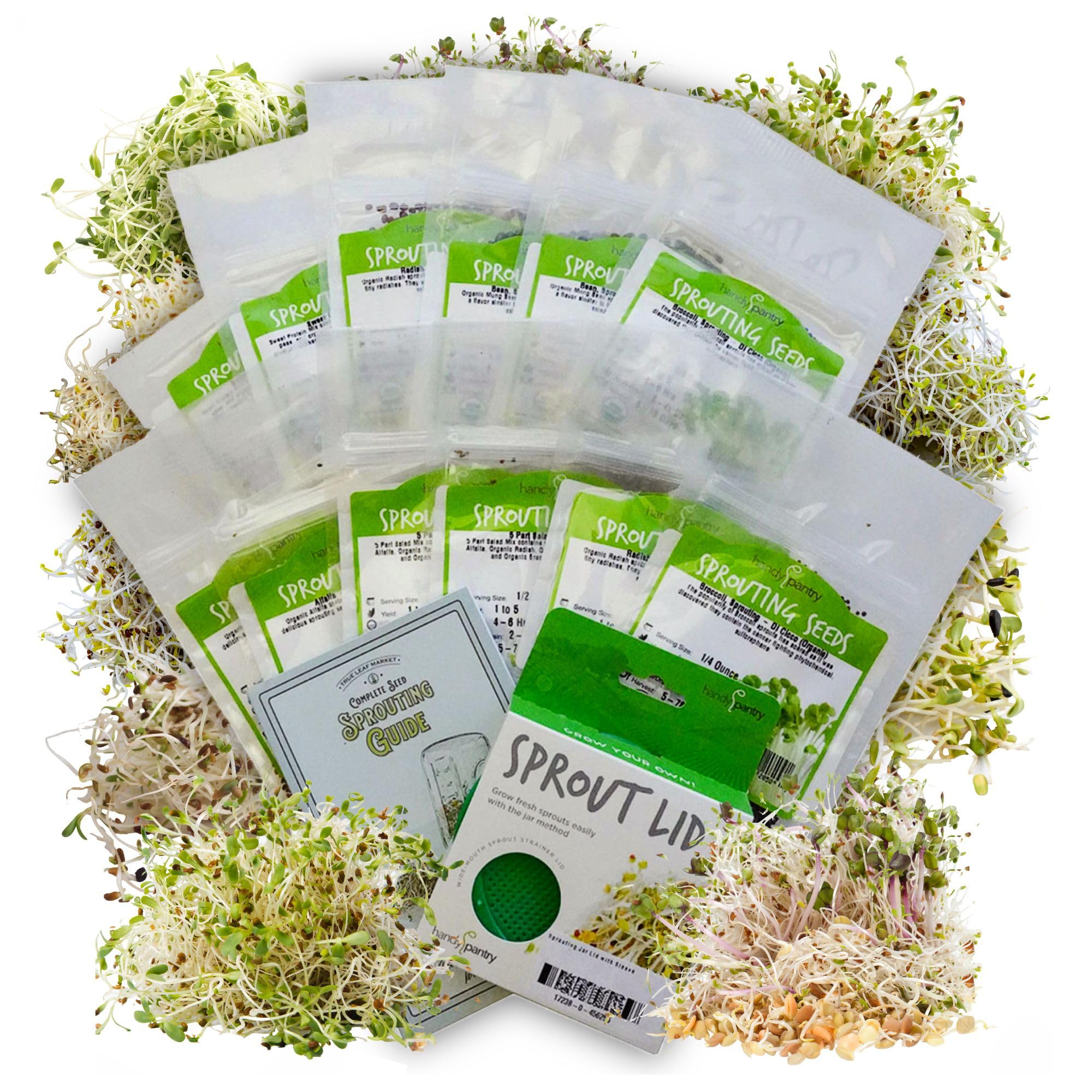Handy Pantry organic sprouting seeds bundle closeup for home sprouts
