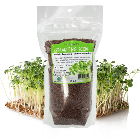 Handy Pantry radish sprouting seeds pack ready for indoor germination.