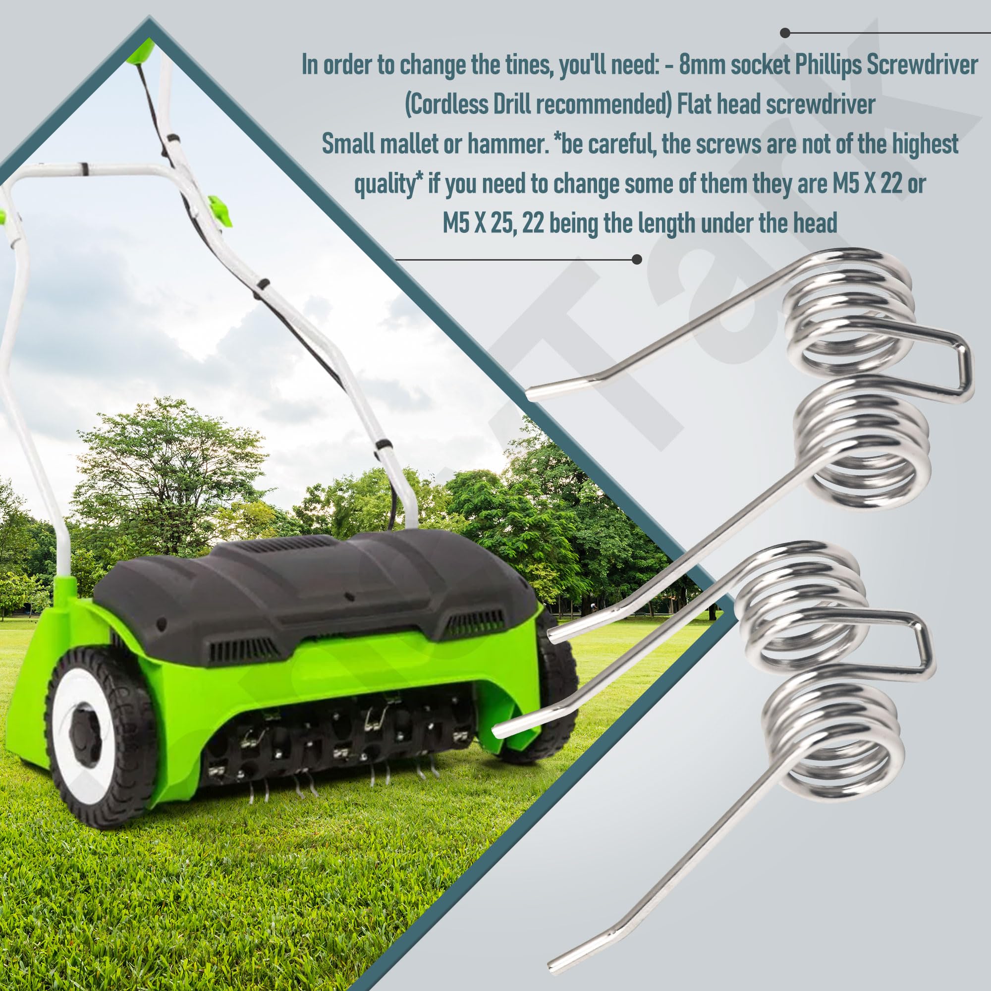 HandyTek 18-pack steel tines provides ample replacements for season maintenance