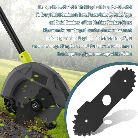 HandyTek edger blade suitable for select Ryobi and Homelite models with a 1-inch center hole.
