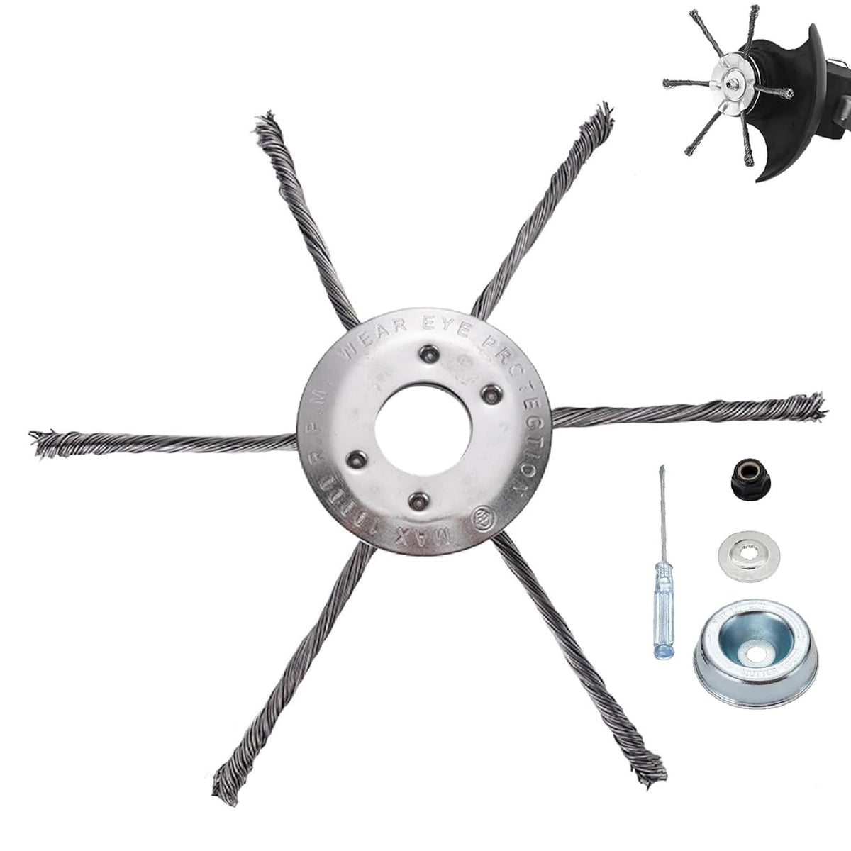 Handytoolinc 7-inch gas trimmer head assembly for quick tool-free installation.