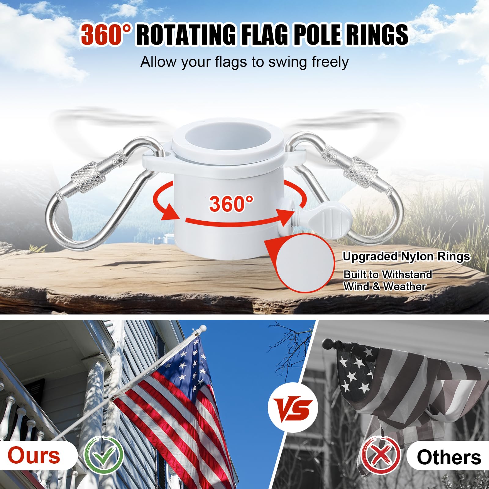 Hangmaicome 360° rotating rings prevent tangling during display