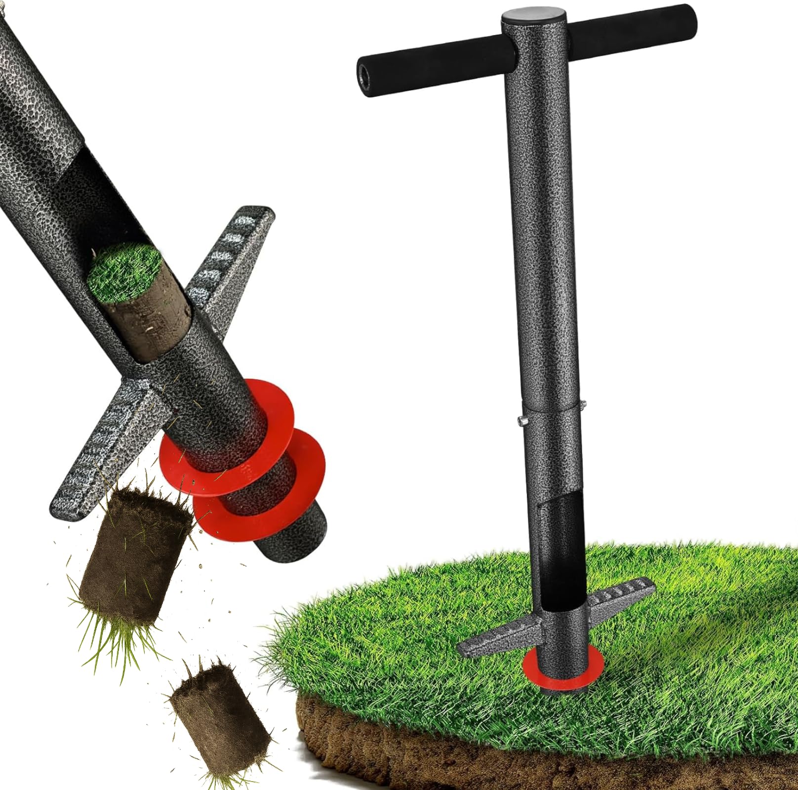 Hangmaicome bulb planter tool with 34-inch handle for standing planting comfort and efficiency.