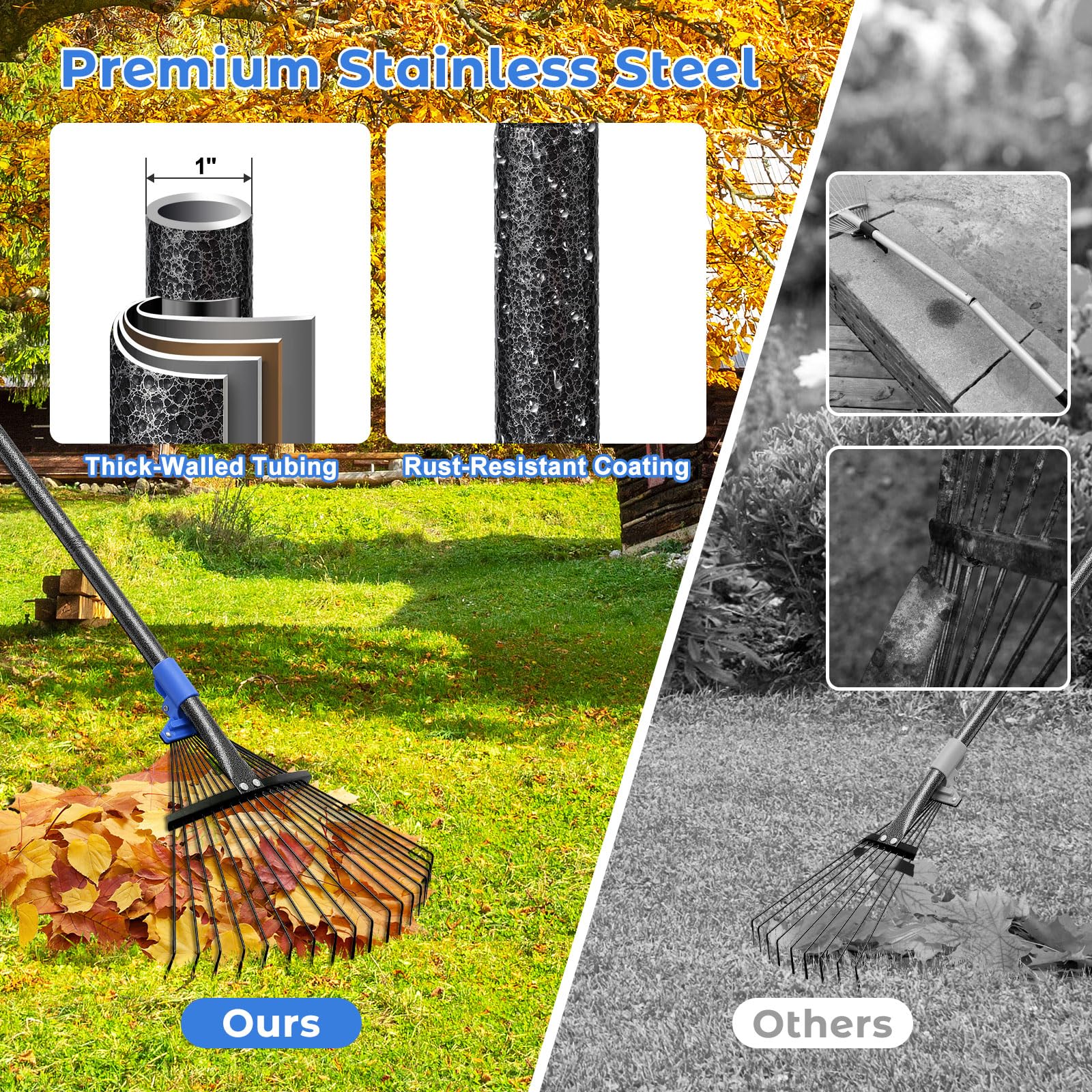 Hangmaicome narrow to wide coverage rake ideal for flower beds.