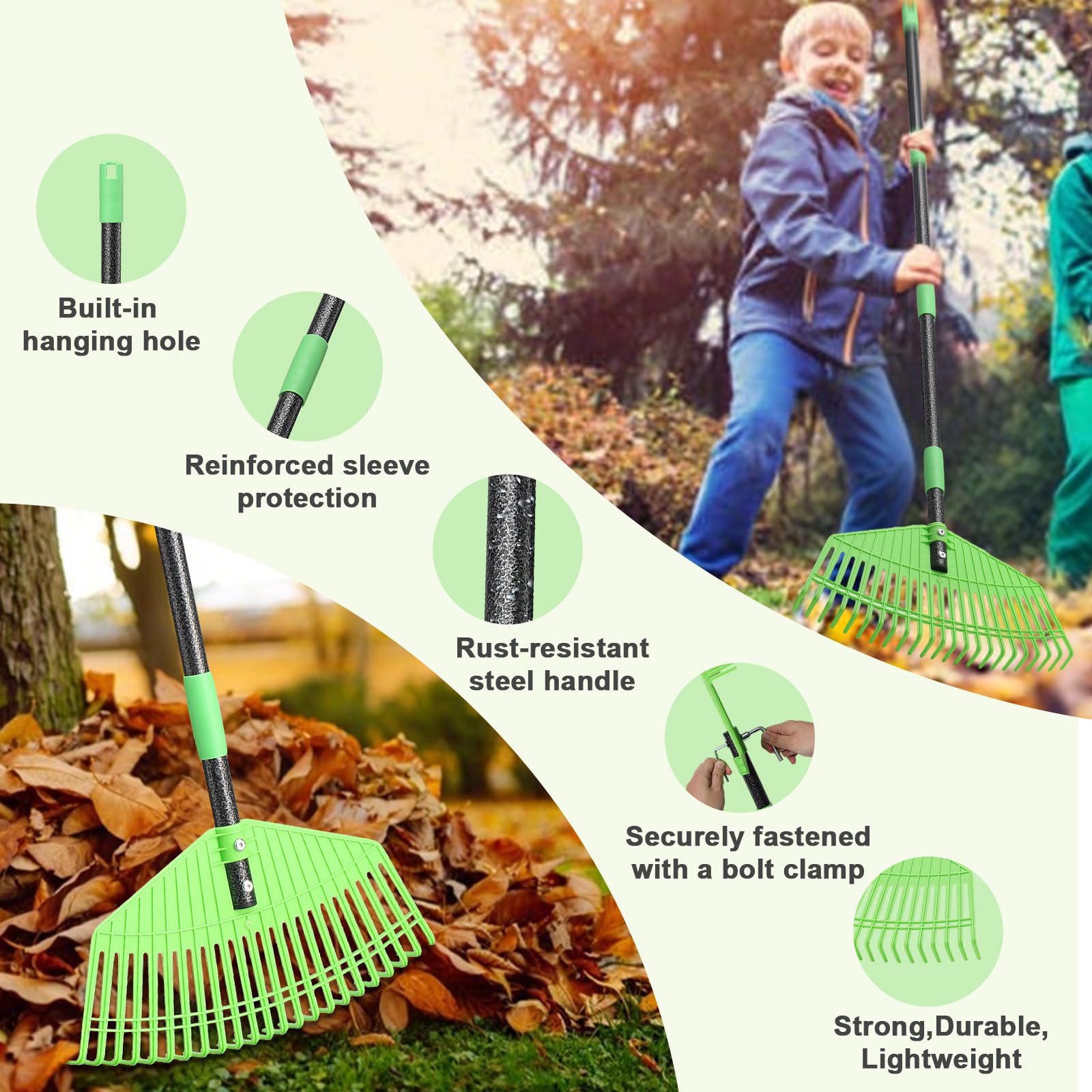 Hangmaicome smooth nylon tines gather leaves without lawn damage