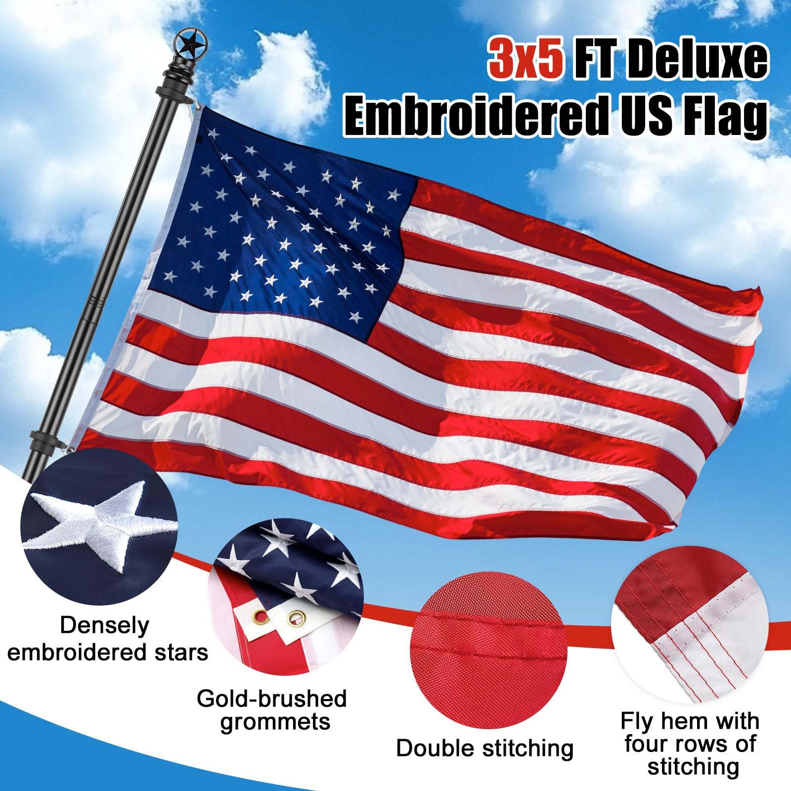 HANGMAICOME patriotic star topper finial on outdoor flag display