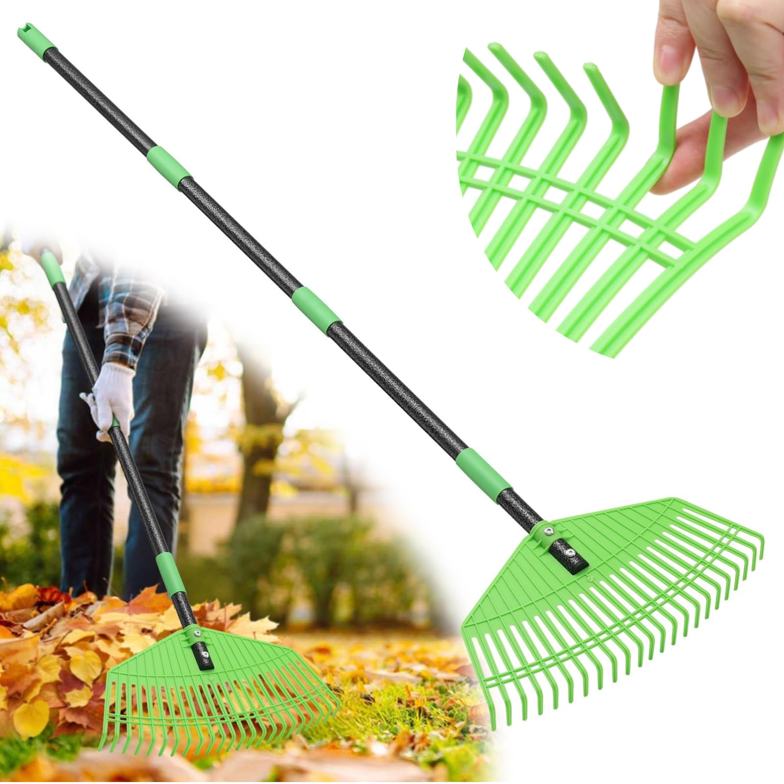 Hangmaicome plastic leaf rake with 65-inch handle for easy yard cleanup