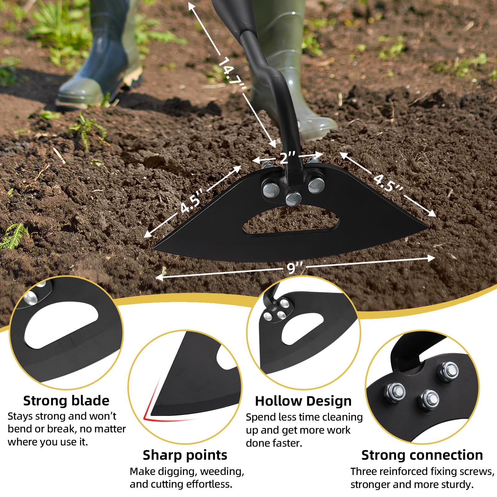 HANGMAICOME screw-secured-blade ensures durability during heavy weeding.