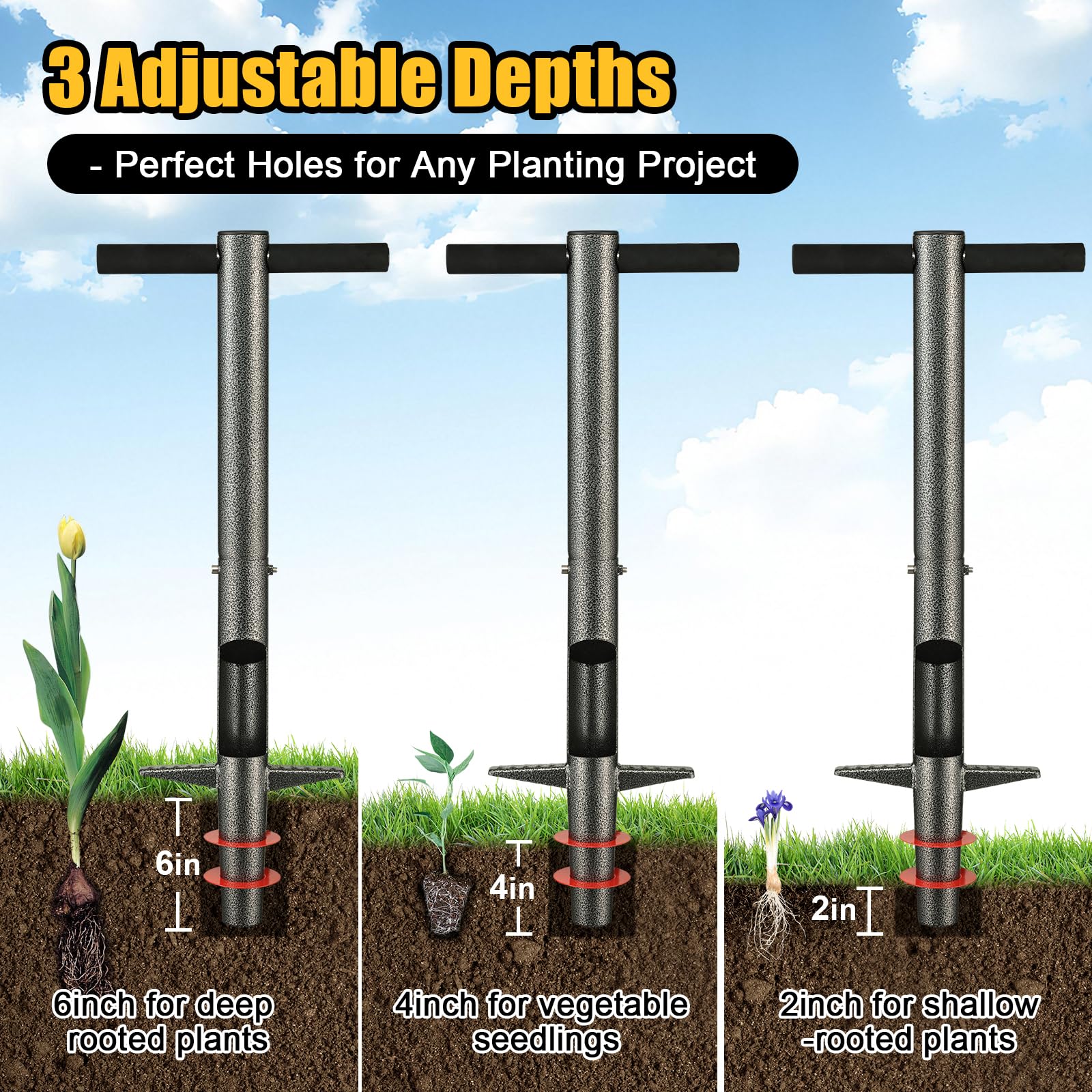 Hangmaicome long handle enables upright digging with minimal strain.