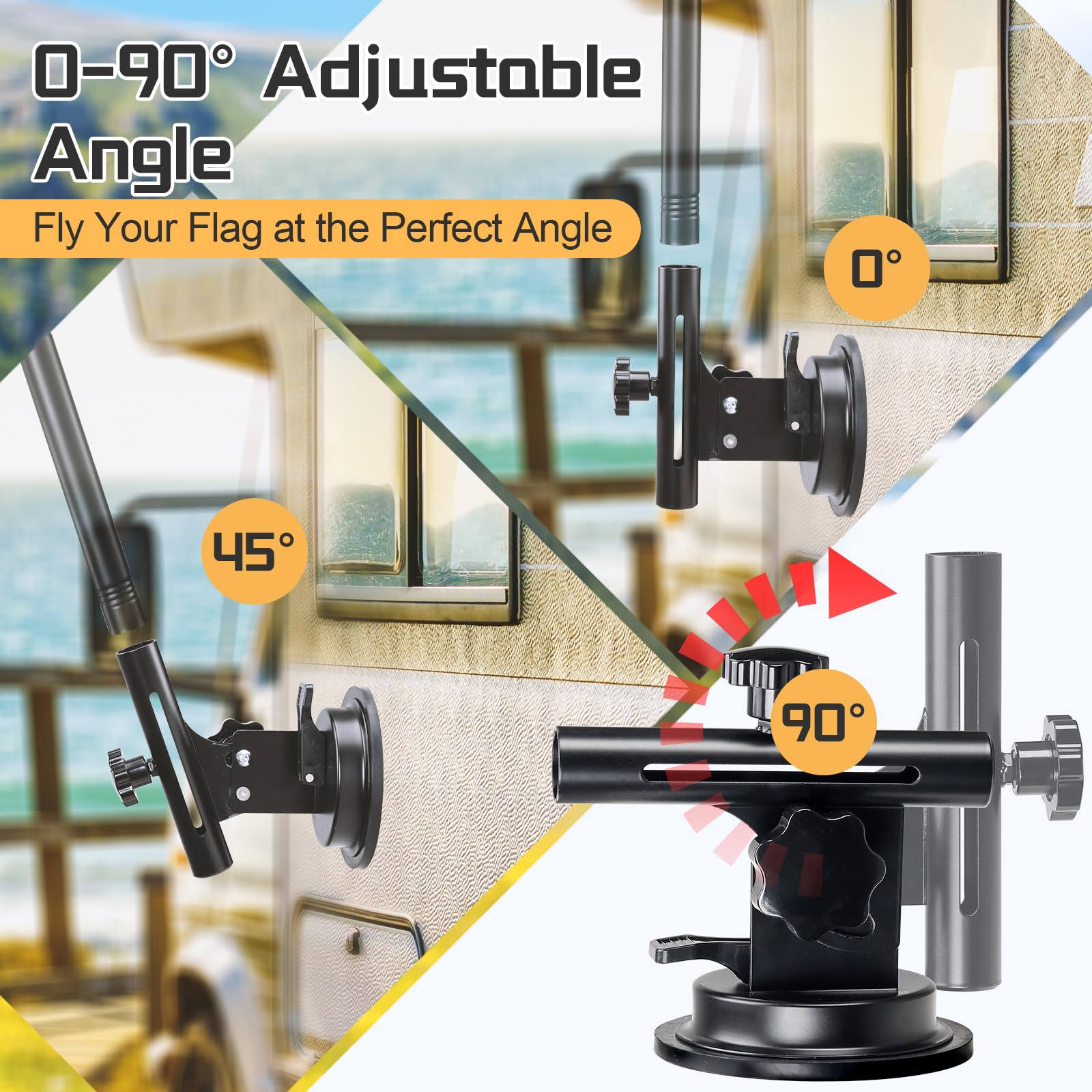 HANGMAICOME 6-inch vacuum base locks firmly on smooth surfaces.