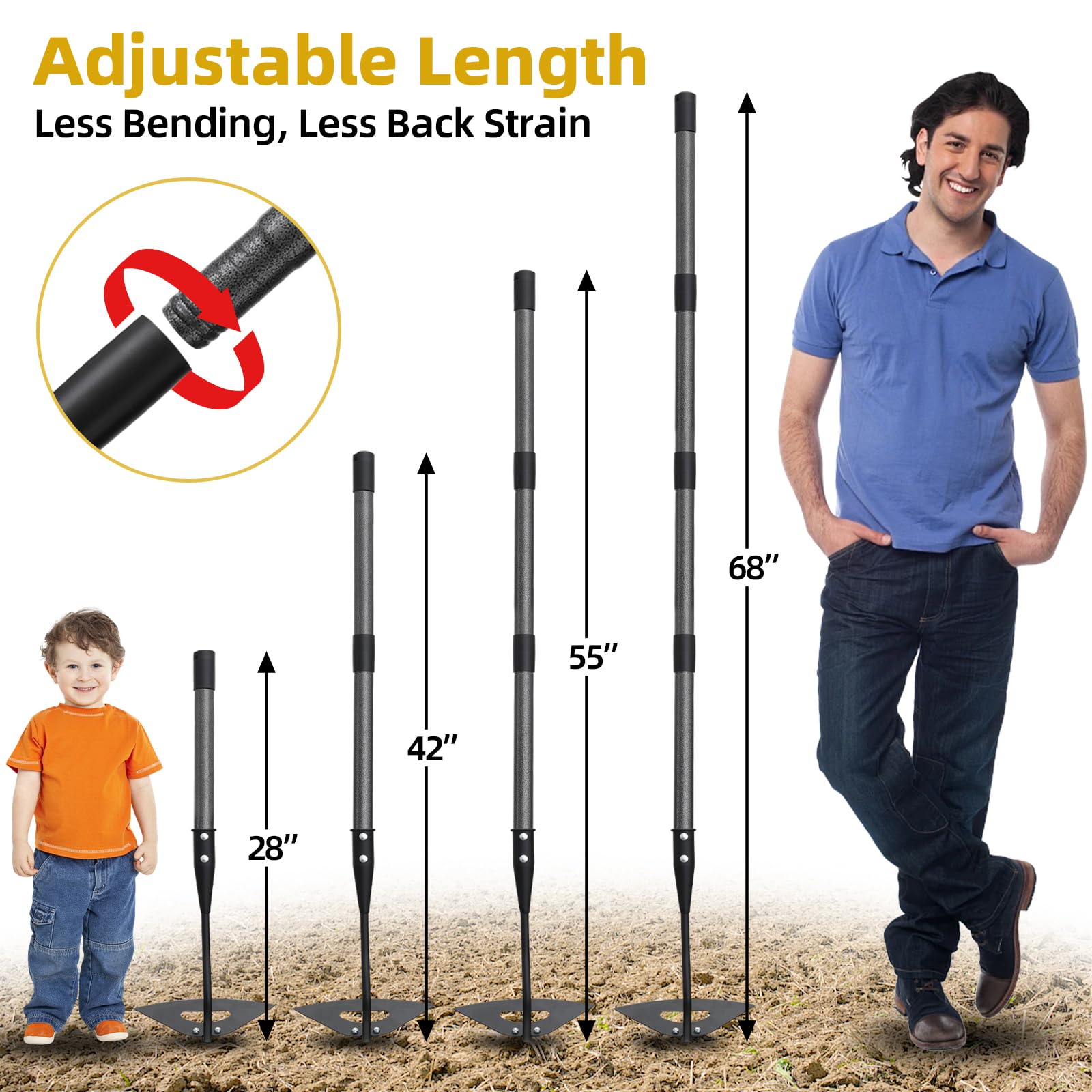 HANGMAICOME telescopic-handle enables comfortable gardening without bending.
