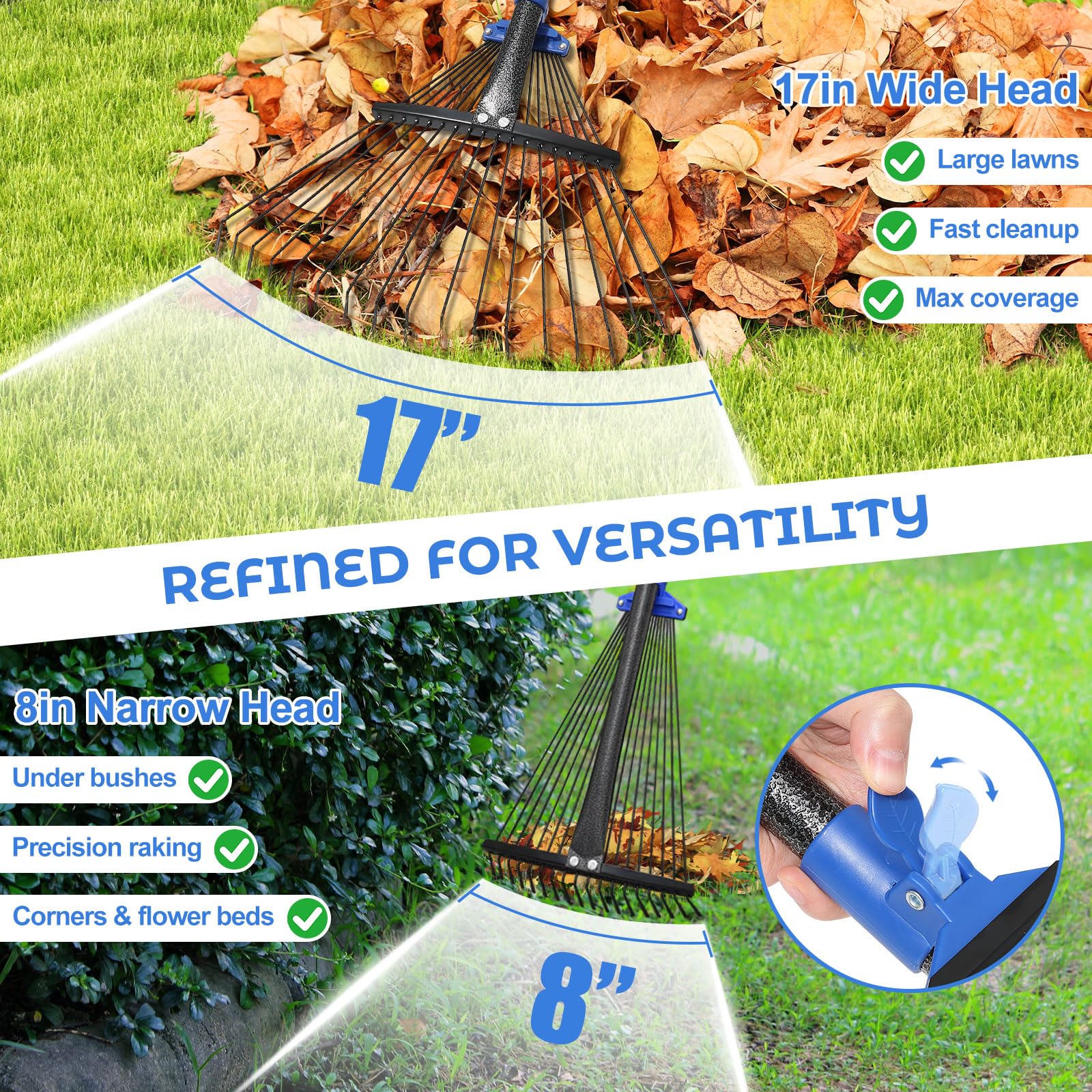 Hangmaicome tool-free setup collapsible rake for quick storage and transport