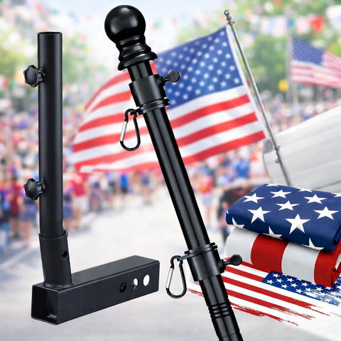 HANGMAICOME truck flag pole kit in box, easy-to-setup packaging.