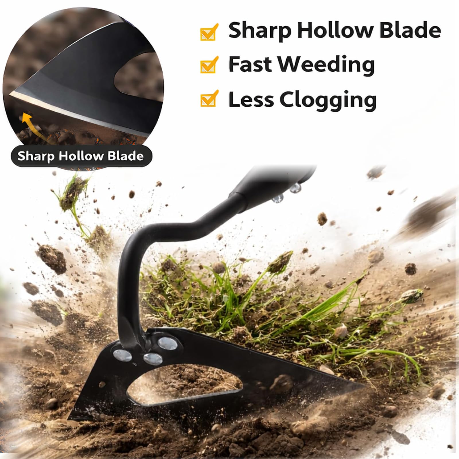 HANGMAICOME 9-inch head weed hoe cuts tough roots with ease.