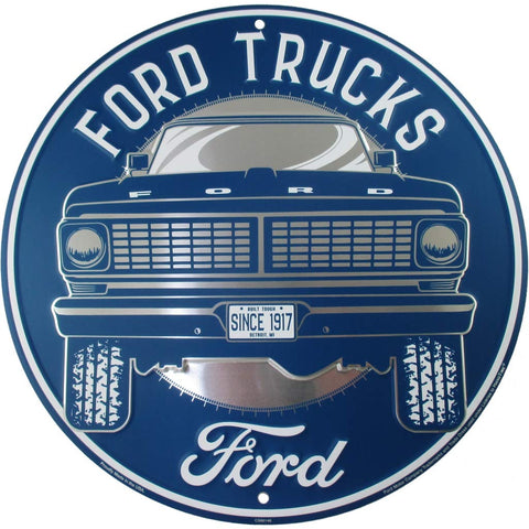 Hangtime Ford Truck Sign, vintage metal wall art of a classic F-Series, ideal for garages.