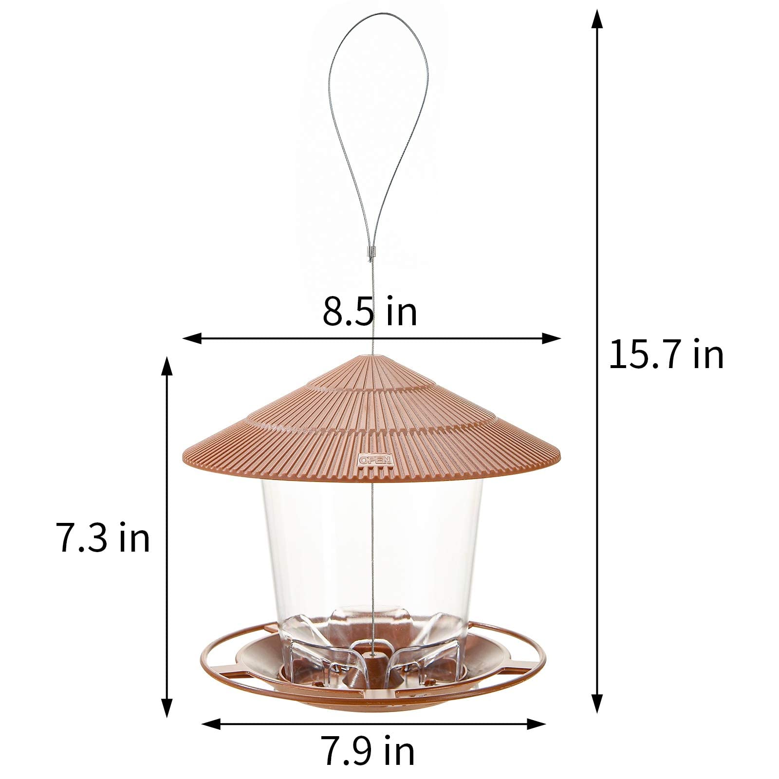 Inclined roof design of Hanizi feeder helps keep seeds dry in the elements.