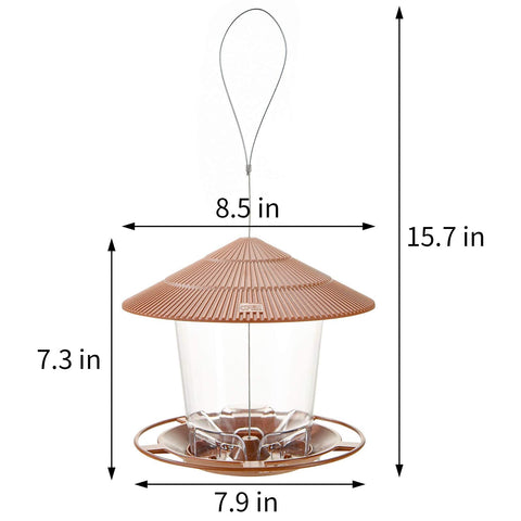 Inclined roof design of Hanizi feeder helps keep seeds dry in the elements.