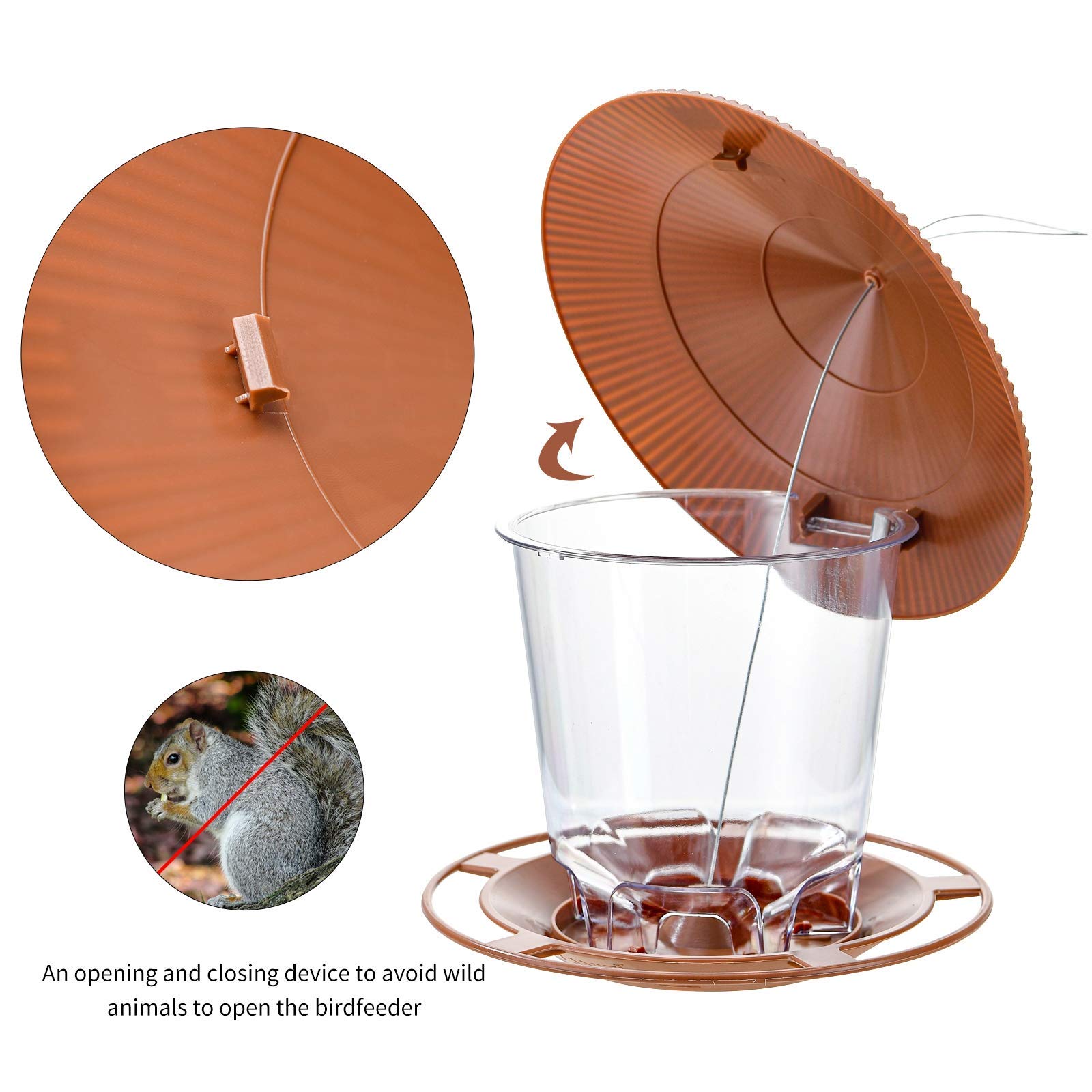 Leaking-hole tray on Hanizi feeder prevents water buildup and preserves seed quality.