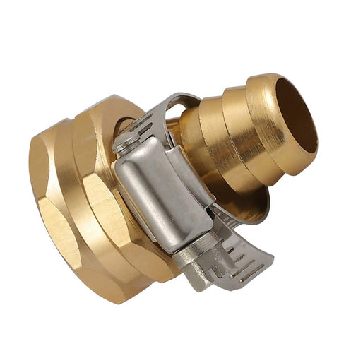 Hanobo brass 5-8-inch female hose connector with clamps included for secure use.