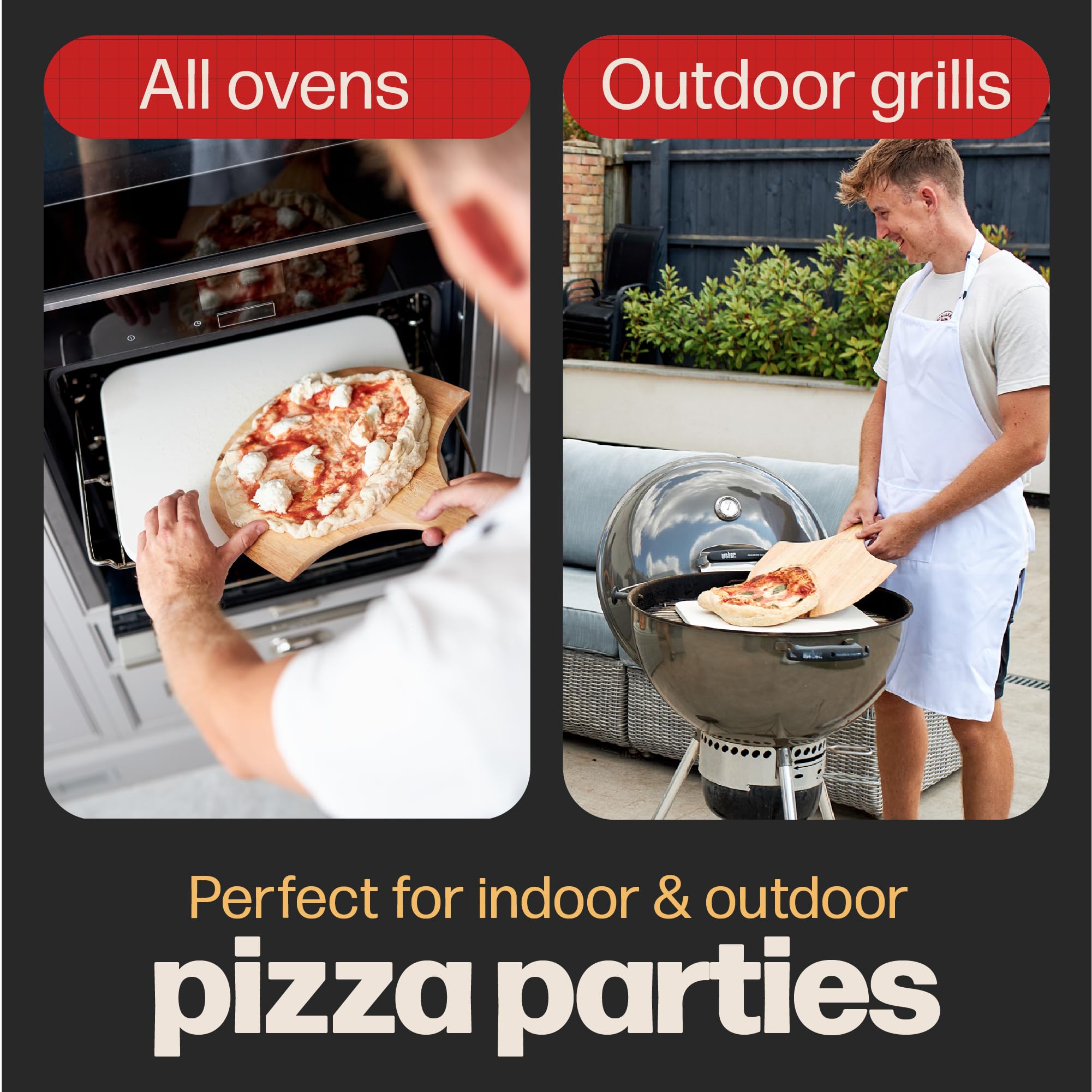 Hans Grill pizza stone with a seasoned look from regular use.