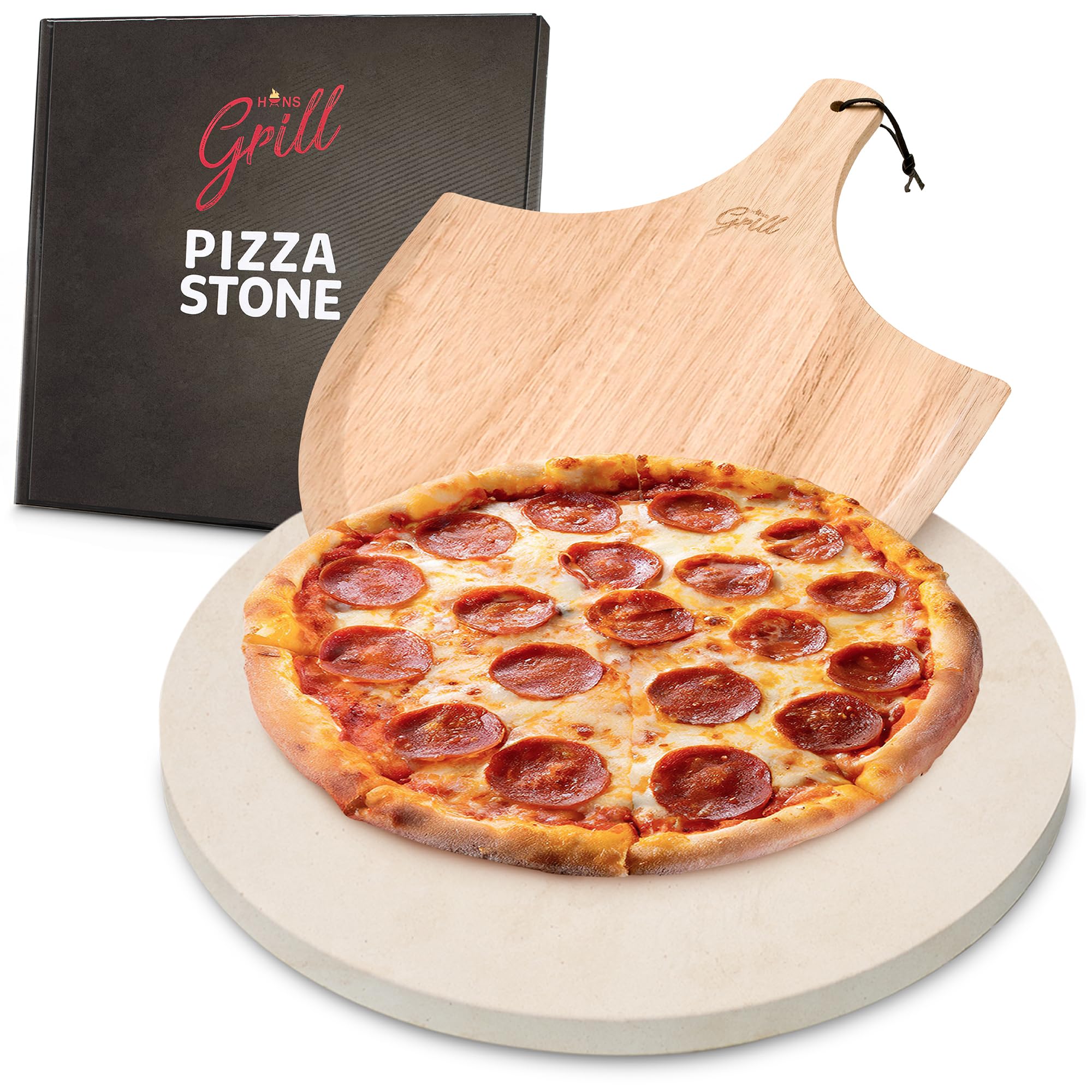 Hans Grill round 15-inch pizza stone in oven for even heat and crisp crust
