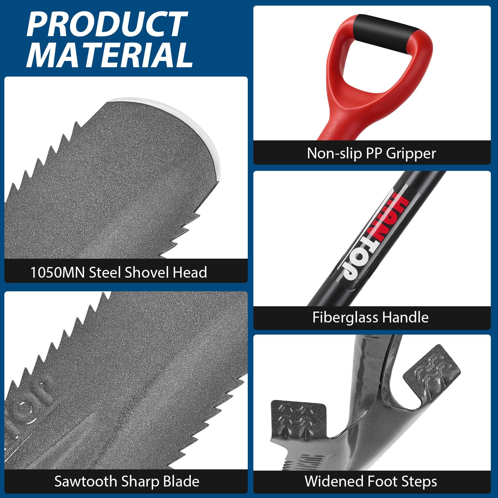 HANTOP fiberglass handle provides strong, balanced support and comfort