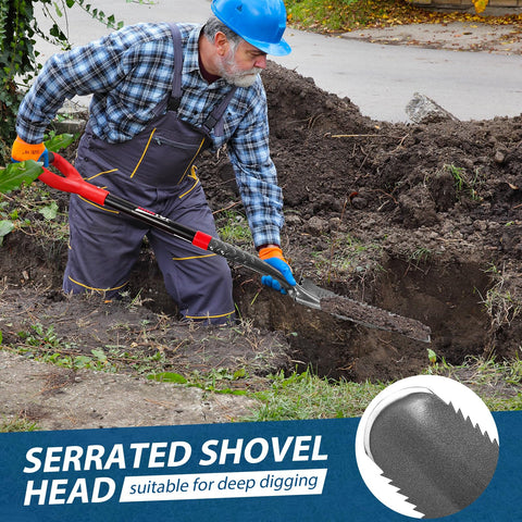 Wide footsteps on HANTOP spade offer secure footing for controlled pushes