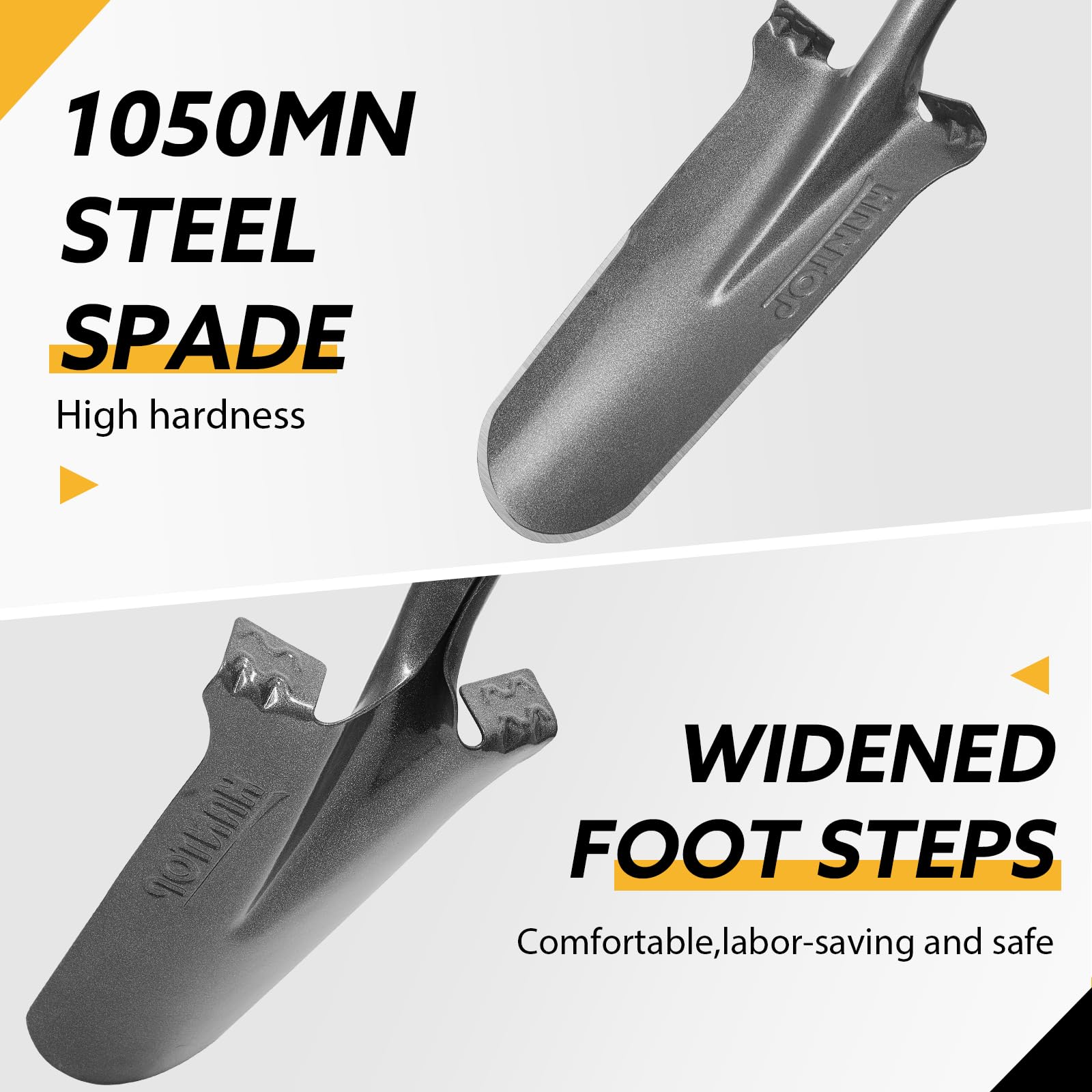 HANTOP edged-tip-sides-spade enables sharper soil cutting and faster trenching.