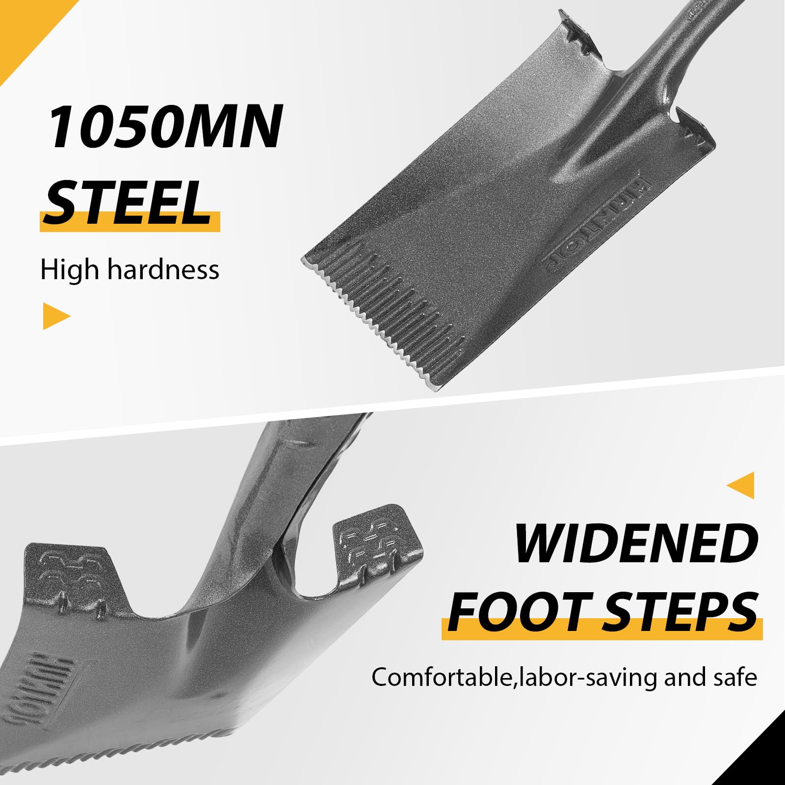 HANTOP fiberglass handle digging shovel with non-slip grip for comfortable use.