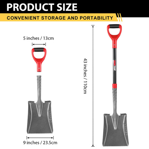 HANTOP flat square shovel with D-gripper for two-handed control