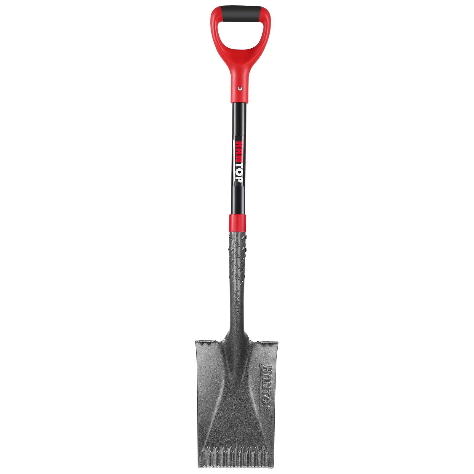 HANTOP garden shovel flat spade edge with 43-inch fiberglass handle for precise trenching.