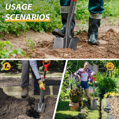 HANTOP garden shovel with non-slip grip for comfortable control during digging.