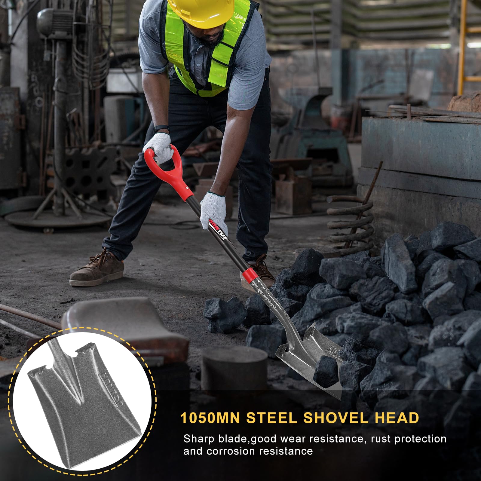HANTOP square shovel with PP grip designed for lasting comfort