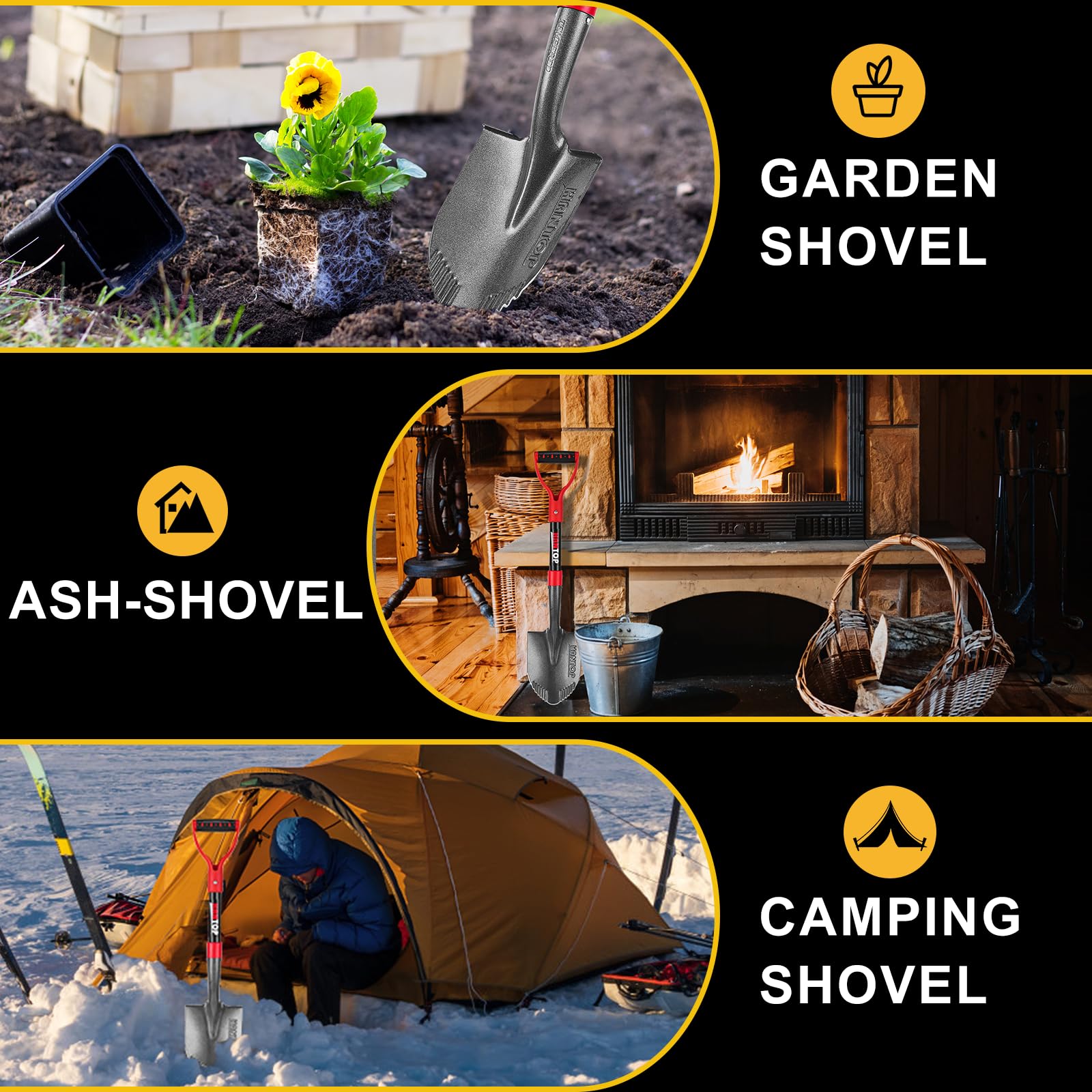 HANTOP mini shovel built from manganese steel and fiberglass for long-lasting performance