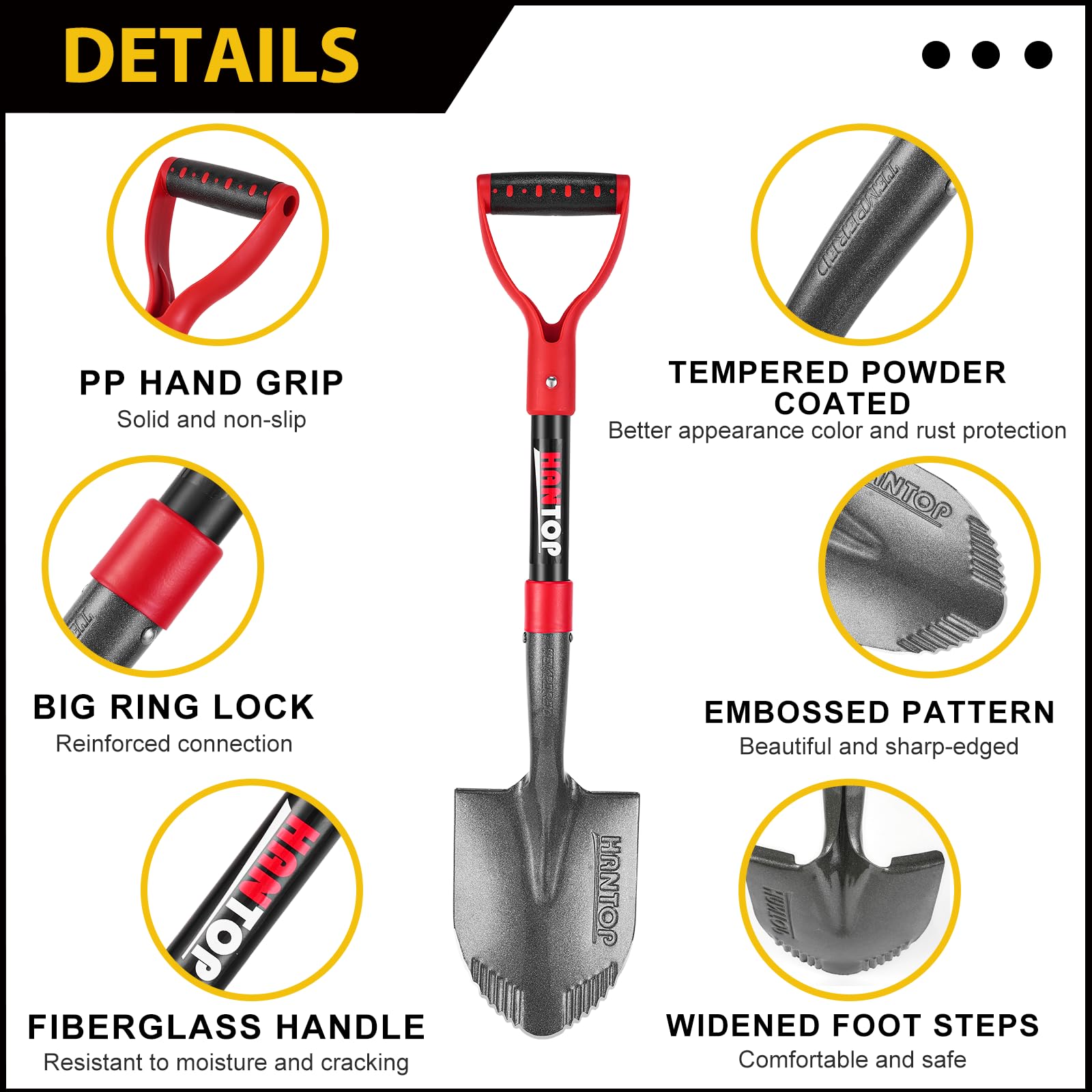 HANTOP mini shovel Y-shaped non-slip grip keeps hands secure during precision digging