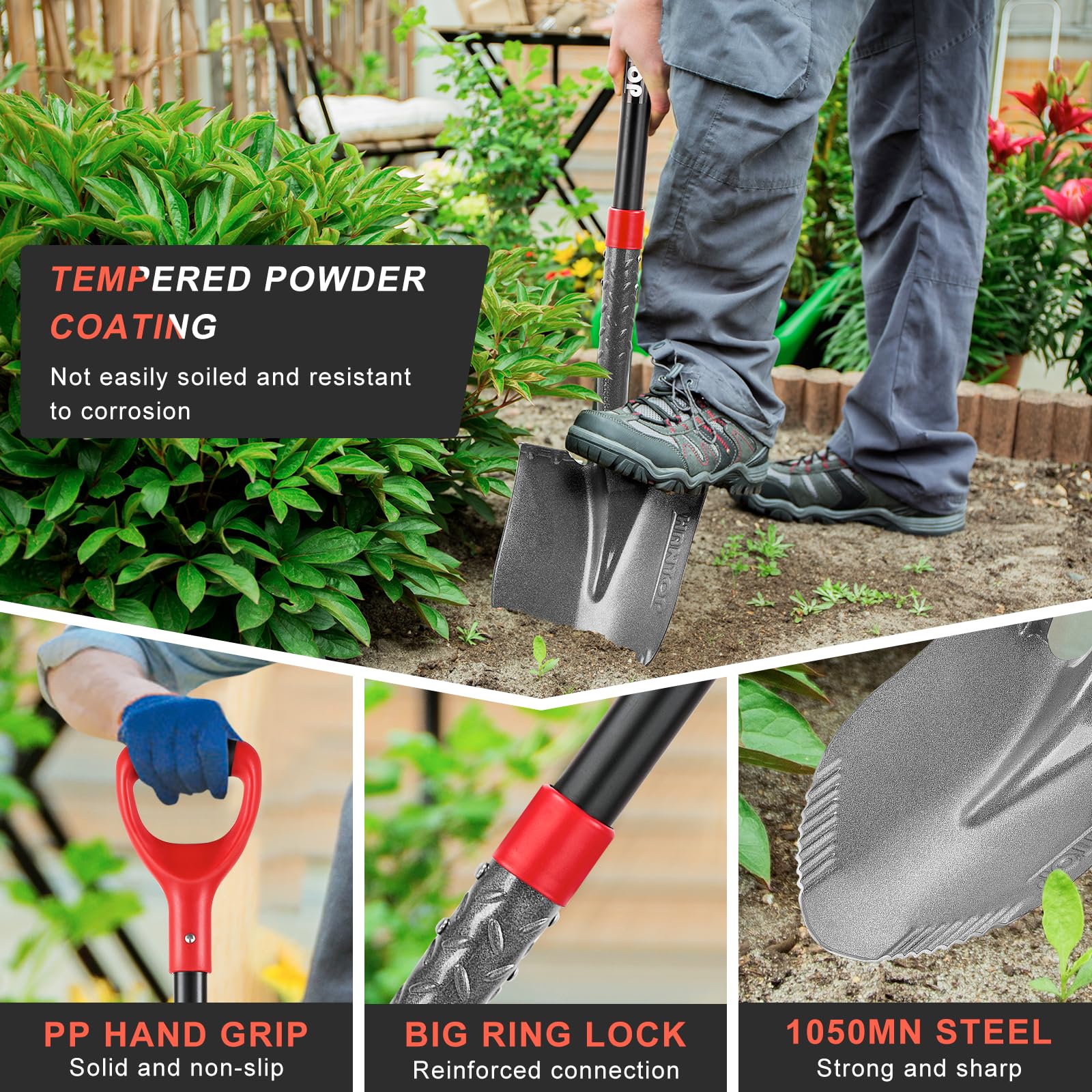 HANTOP widened footsteps provide steady downward force during digging.