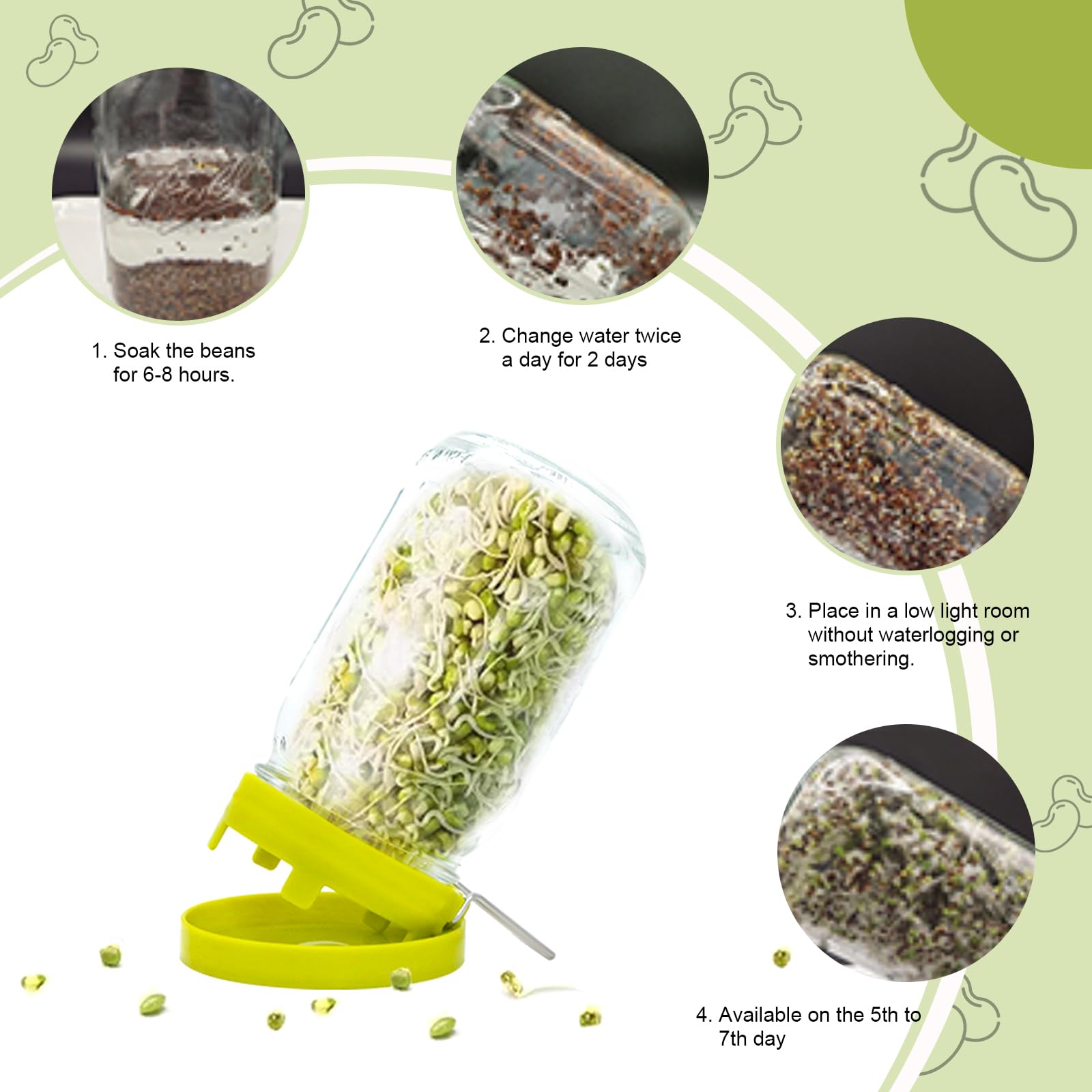 HANTUSWUS drain tray attached to lid for mess-free sprouting