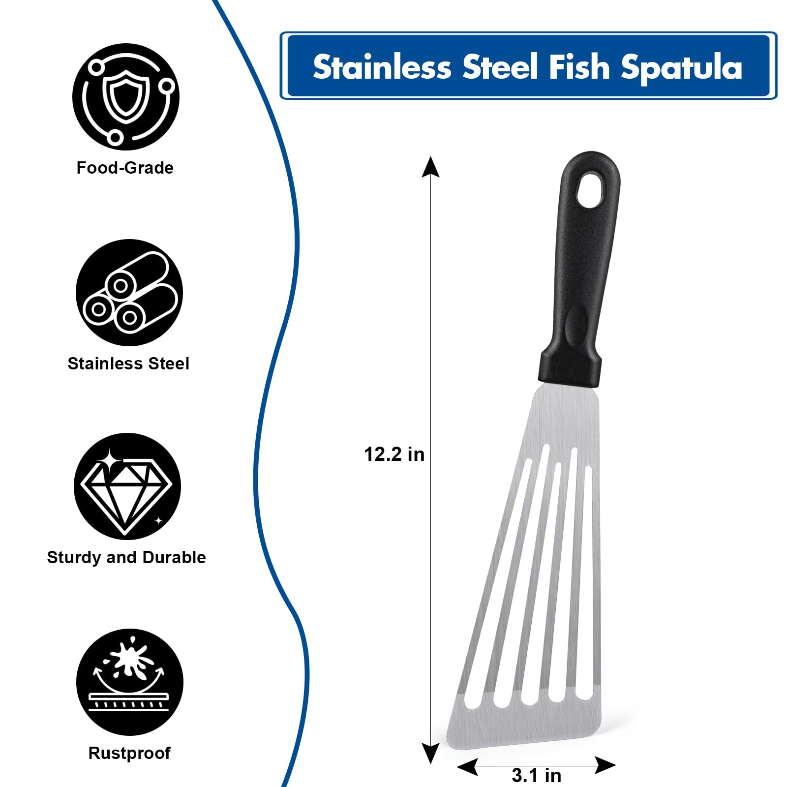 HANWRAPS fish spatula with ergonomic handle for comfortable grip during cooking.
