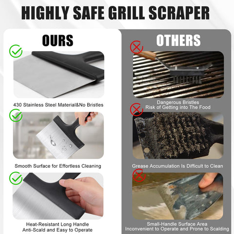 HANWRAPS griddle scraper with sharp edges enables precise cleaning and light prep.