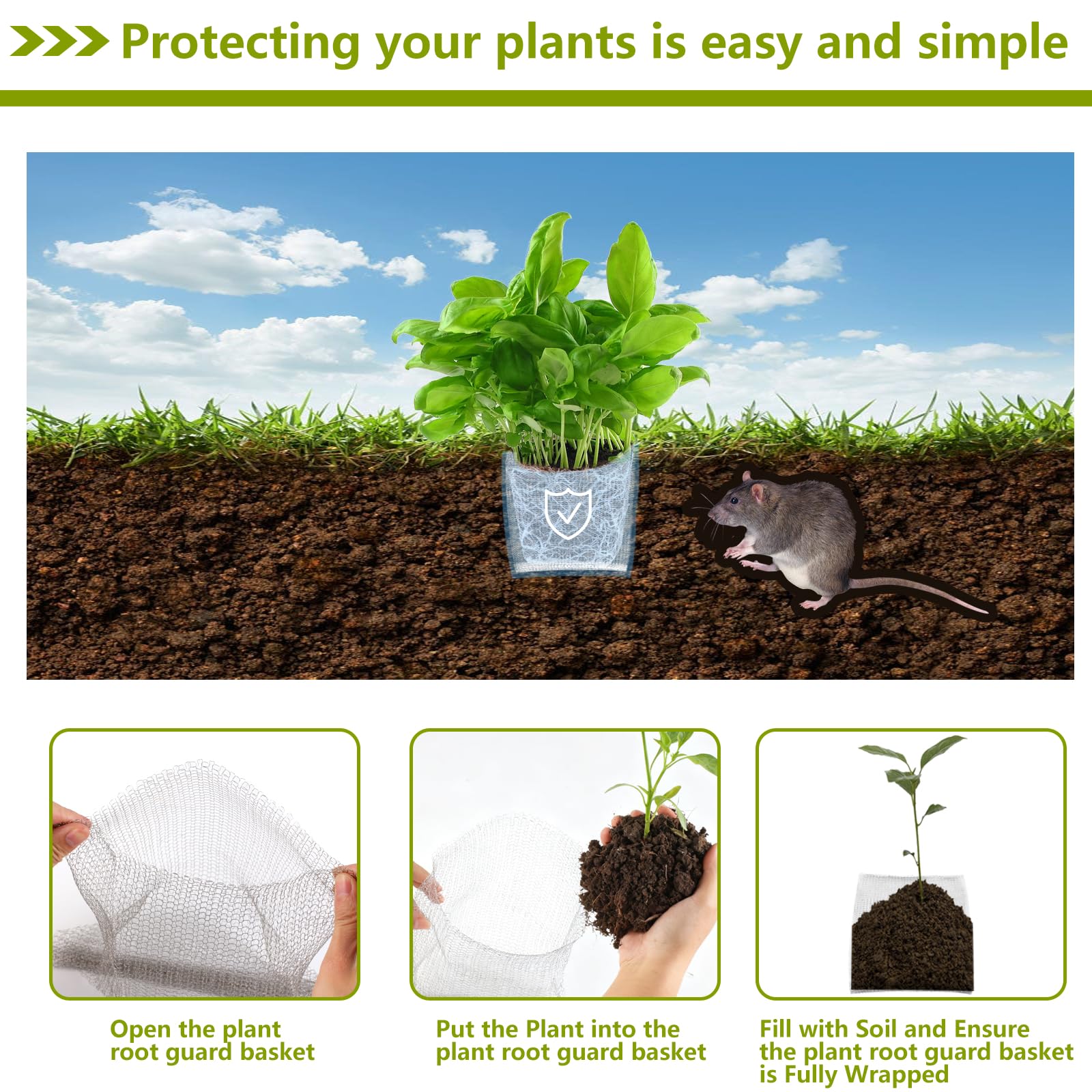 HANWRAPS root guard basket protecting vegetable roots and soil ventilation in garden beds.