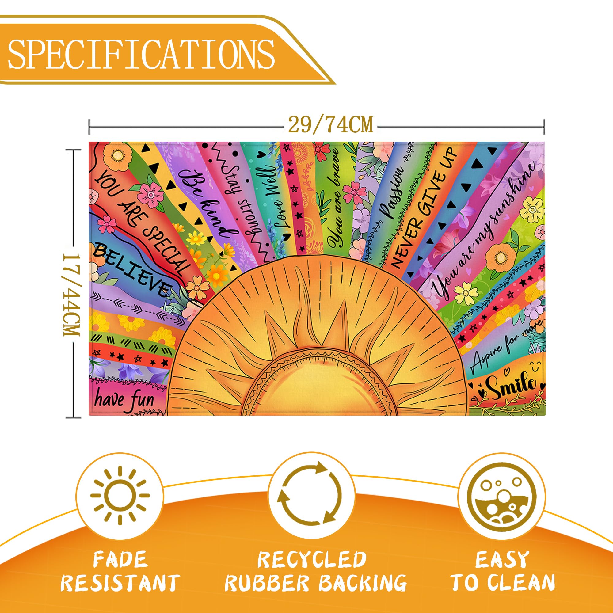 HANXIG Boho Sun doormat close-up shows textured polyester surface