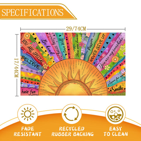HANXIG Boho Sun doormat close-up shows textured polyester surface