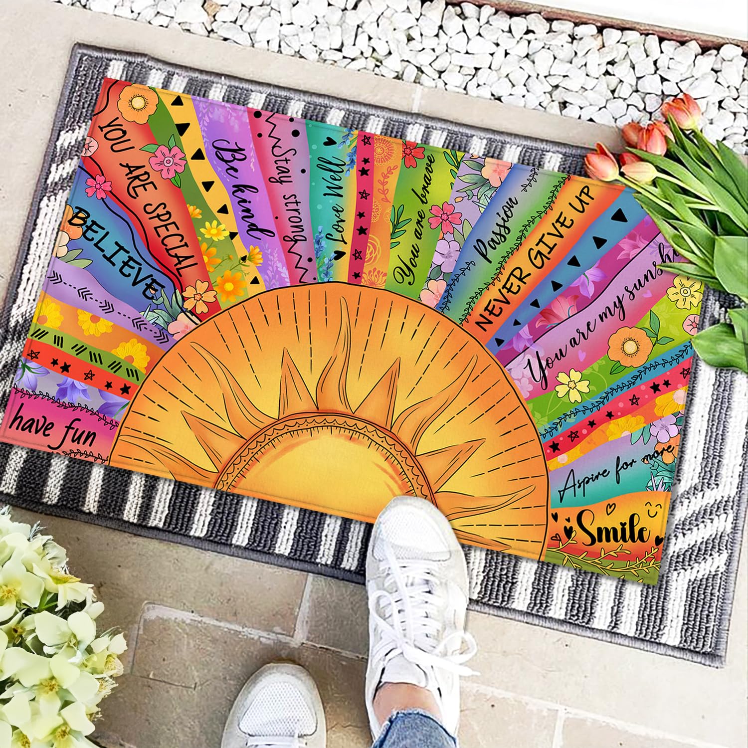 HANXIG Boho Sun doormat used indoors for welcoming decor