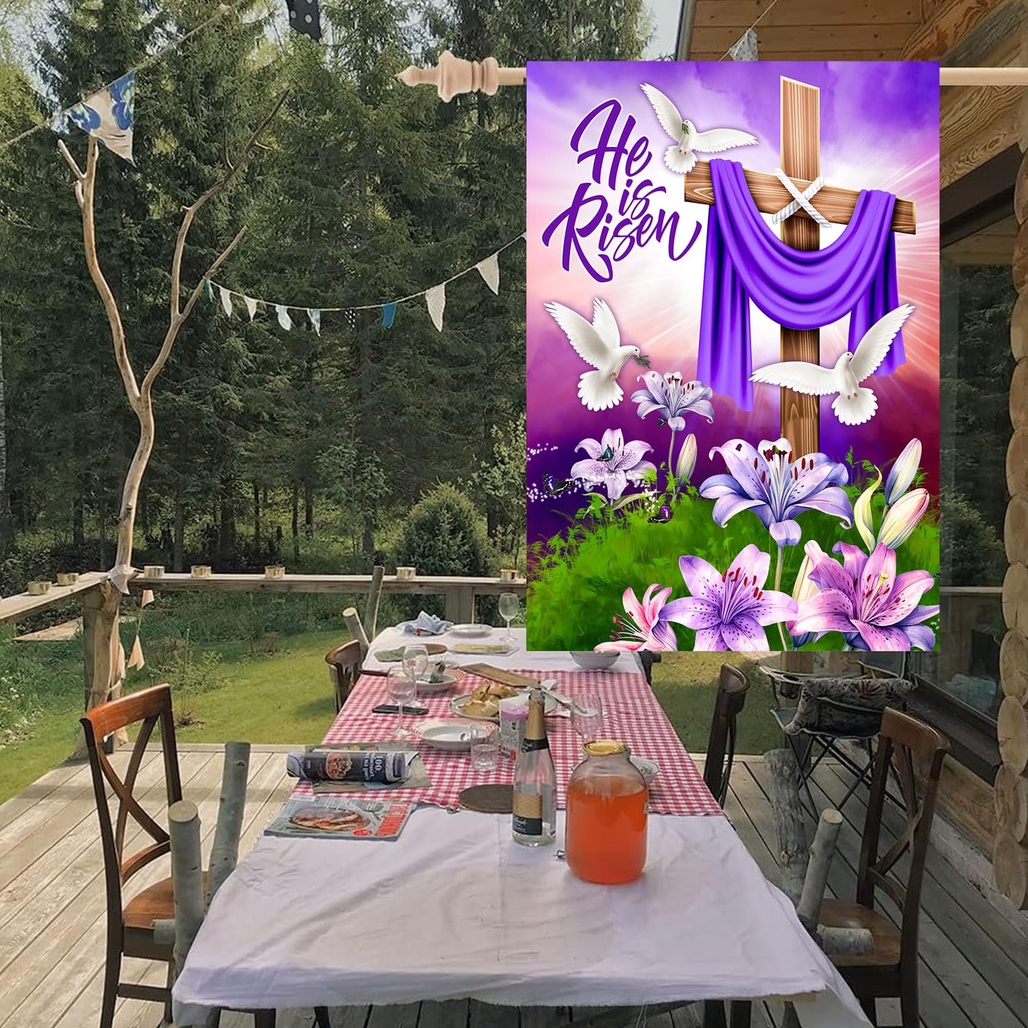HAONEFECT double-sided Easter flag artwork for visibility from both sides.