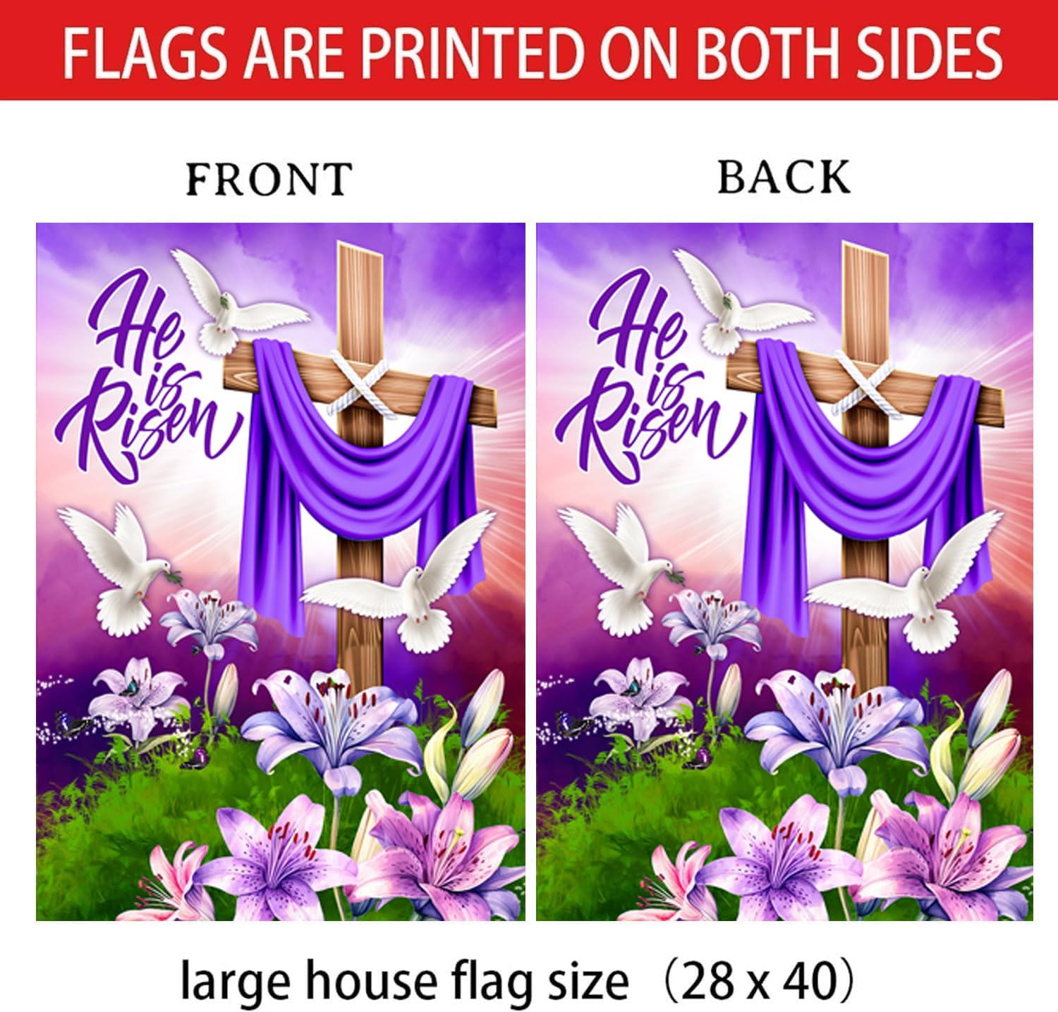 HAONEFECT Easter flag set showing both house and garden flags for display.