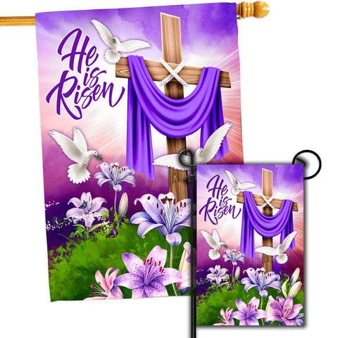 HAONEFECT He is Risen house flag 28x40 greets guests with festive Easter style.