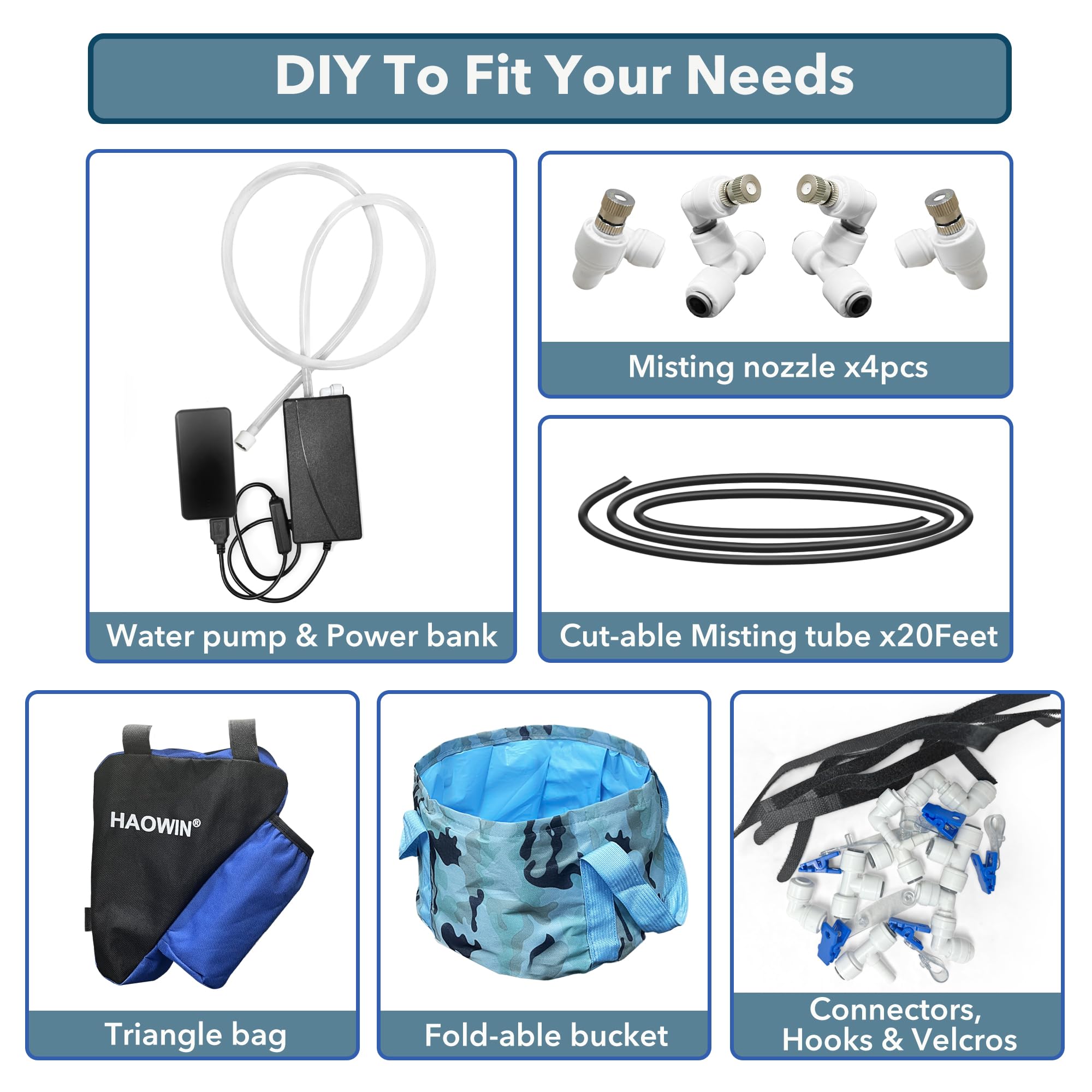 HAOWIN misting system with 26 ft tube ready for customizable outdoor placement.