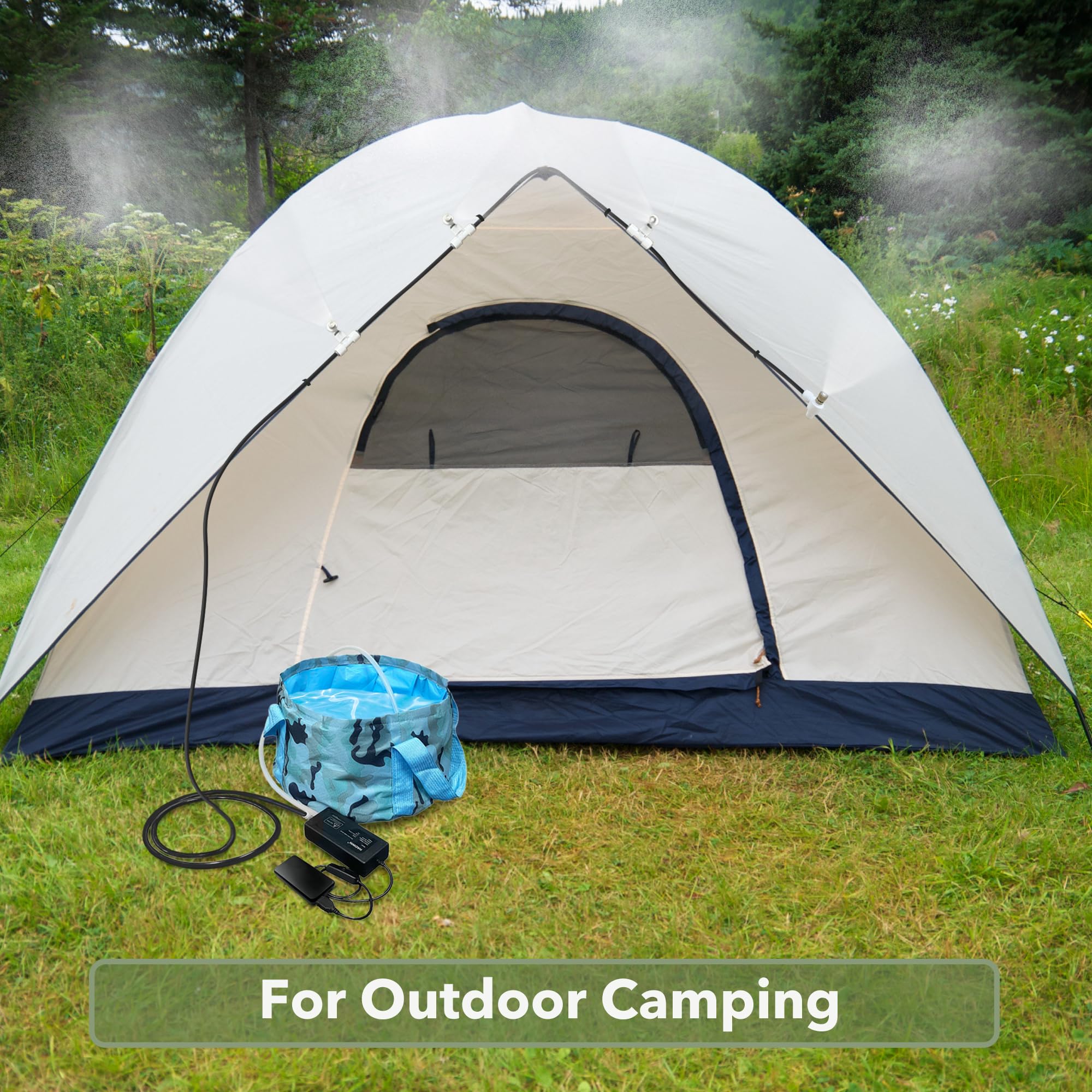 HAOWIN foldable bucket in use enabling extended outdoor misting sessions.