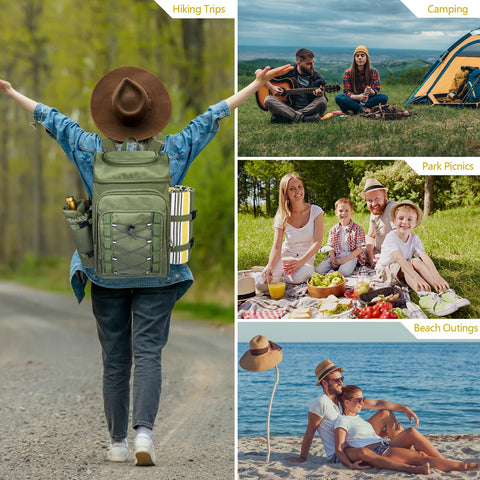 Hap Tim picnic pack shows durable stitching and ergonomic carrying for easy transport.