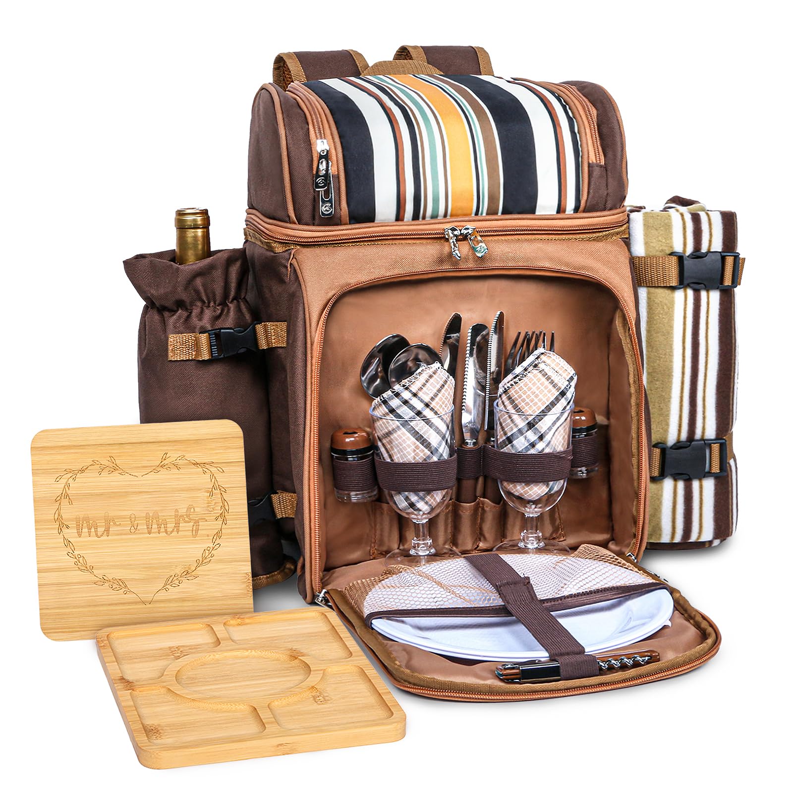 Hap Tim picnic backpack setup showing full two-person kit for outdoor dining